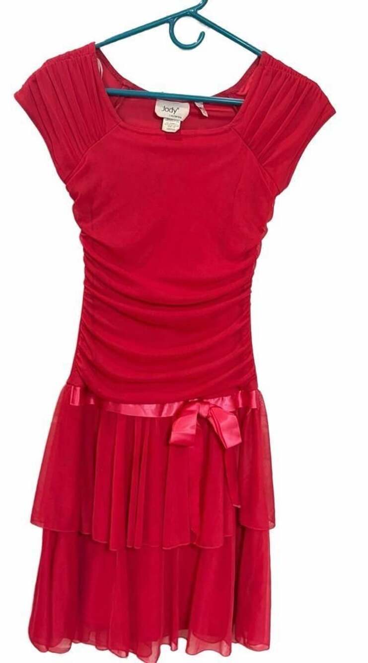 Vintage Y2K Jody California Pink Red Chiffon Tiered Ruffle Dress Size 1/2 USA